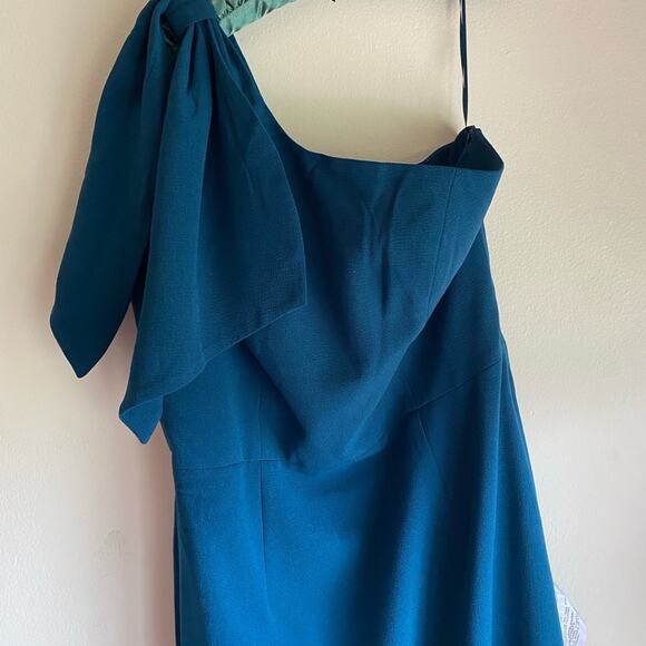 Dress The Population Tiffany Dress one shoulder midi crepe peacock blue extra l - Picture 7 of 9